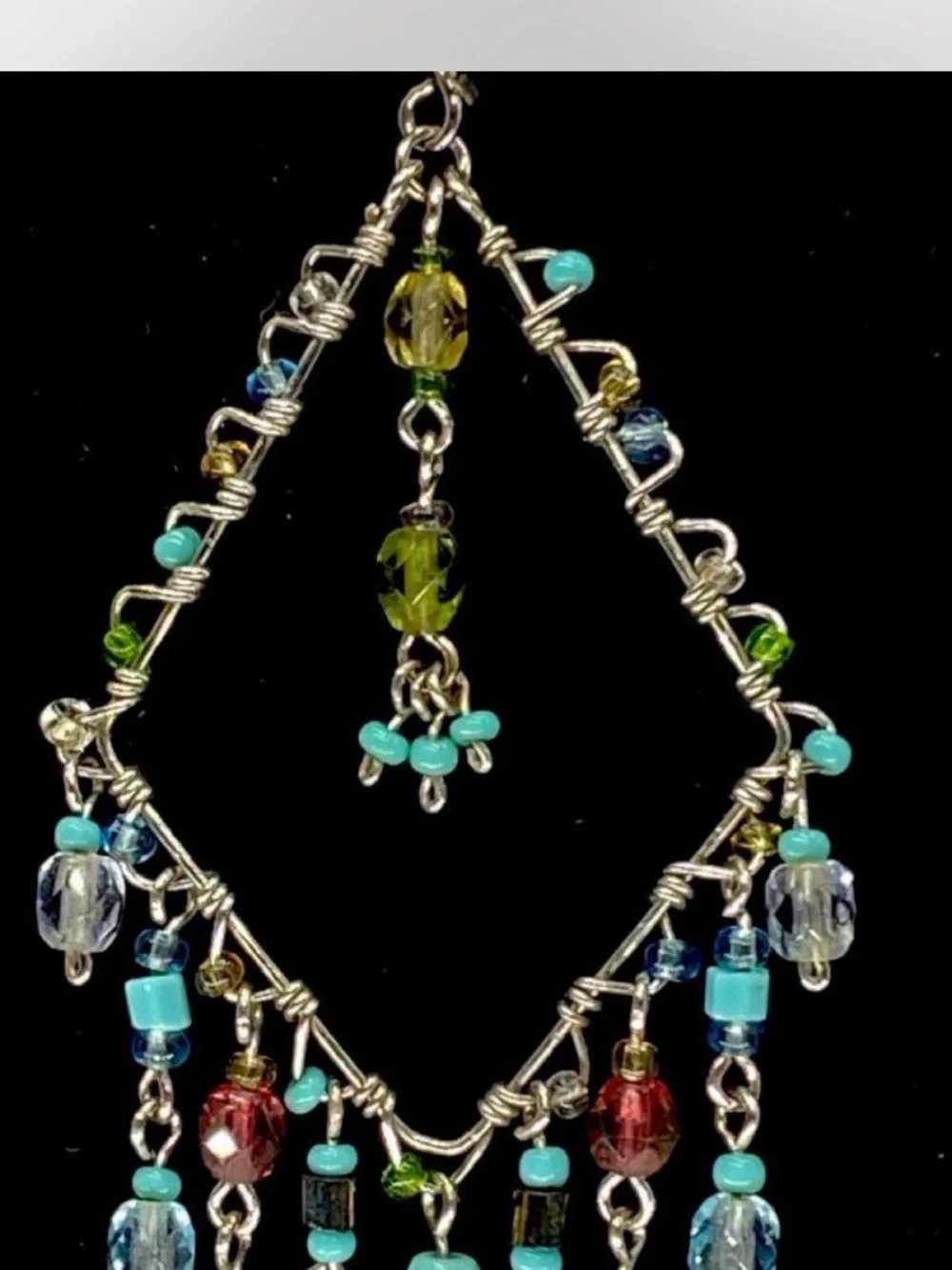 Southwestern ***  Custom ^^^ Beaded Silver-Tone Fringe   Necklace / Earrings ***